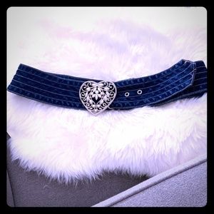 Vintage heart shaped silver buckle and denim belt